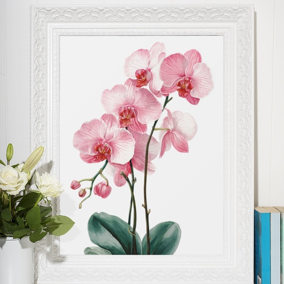 Watercolor Pink Orchids Wall Art Print Unframed - Elegant Floral Serenity - Picture 6 of 7